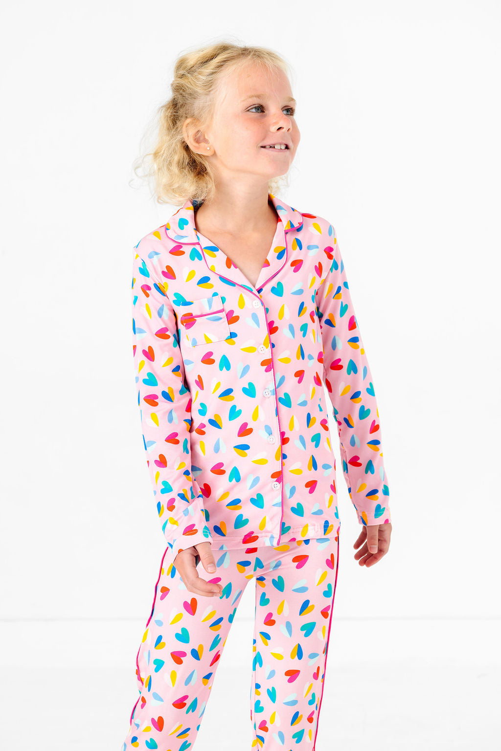 Tween Two Tone Hearts Button Down PJ's