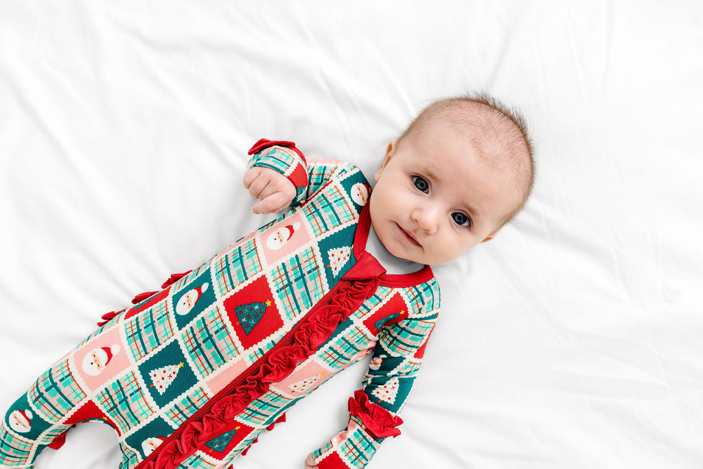 Patchwork Santas Ruffle Footy