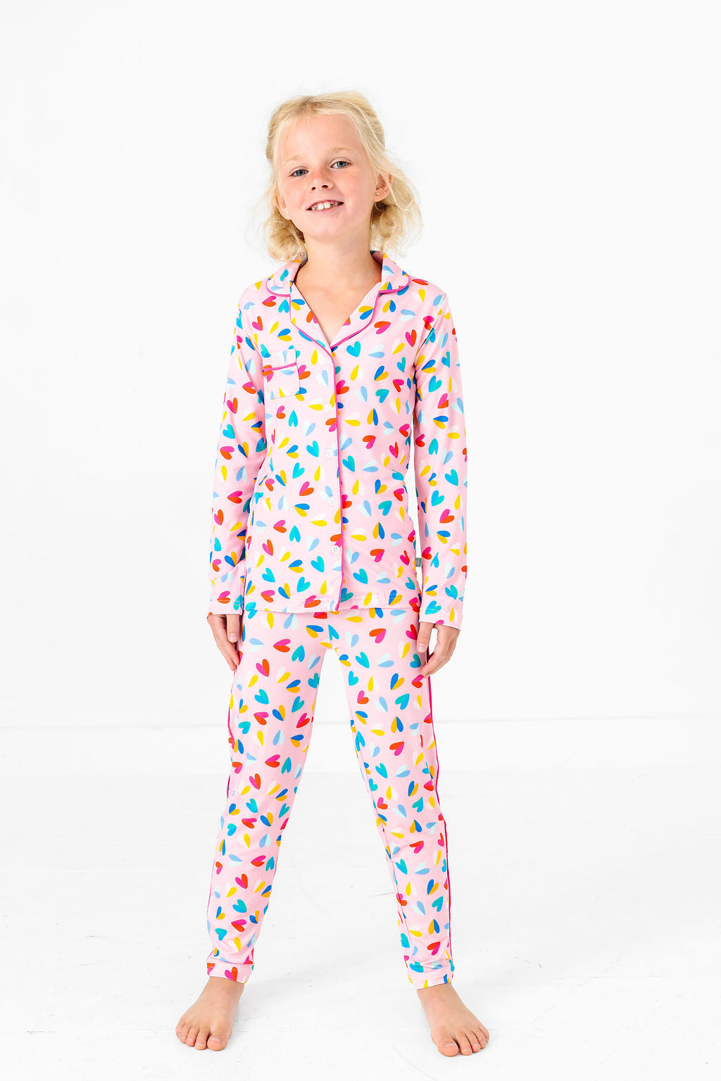 Tween Two Tone Hearts Button Down PJ's