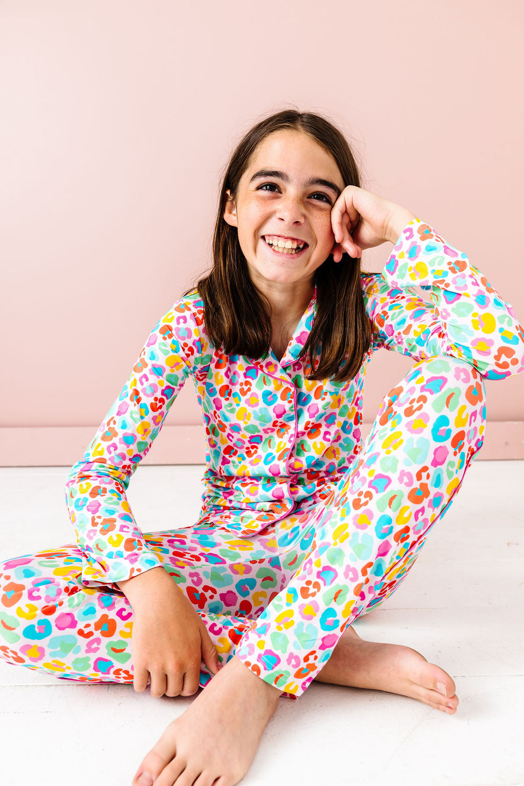 Tween Bright Leopard Button Down PJ's