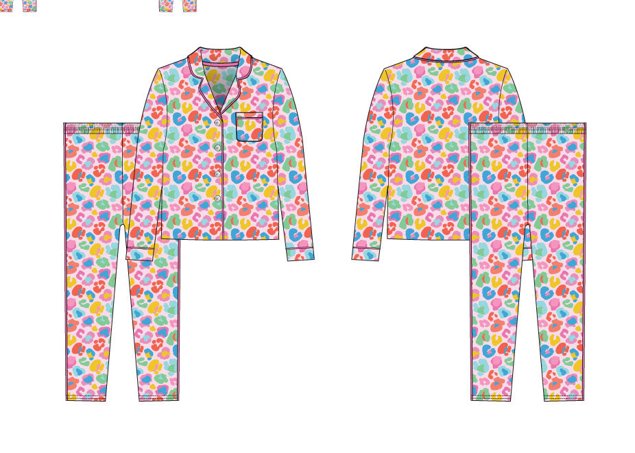 Tween Bright Leopard Button Down PJ's
