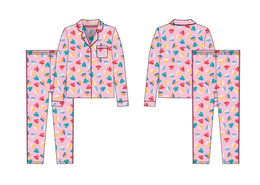 Tween Two Tone Hearts Button Down PJ's