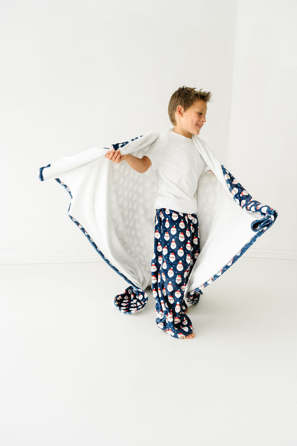 Plush Blanket-Navy Vintage Santa