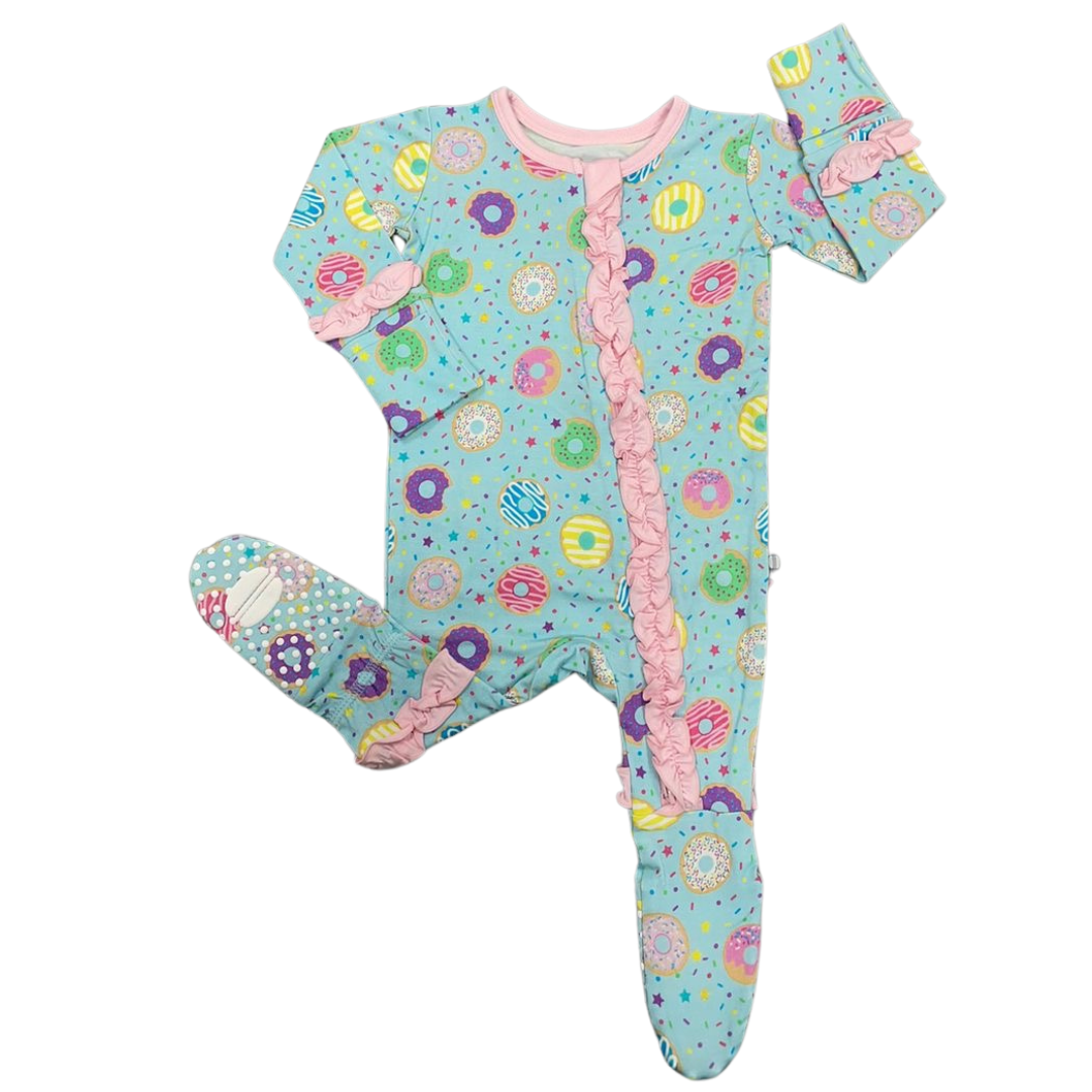 Turquoise Donuts Ruffle Footsie