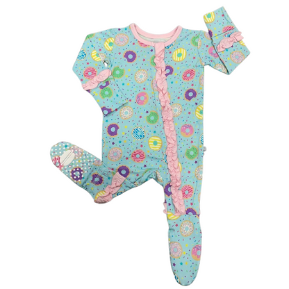 Turquoise Donuts Ruffle Footsie
