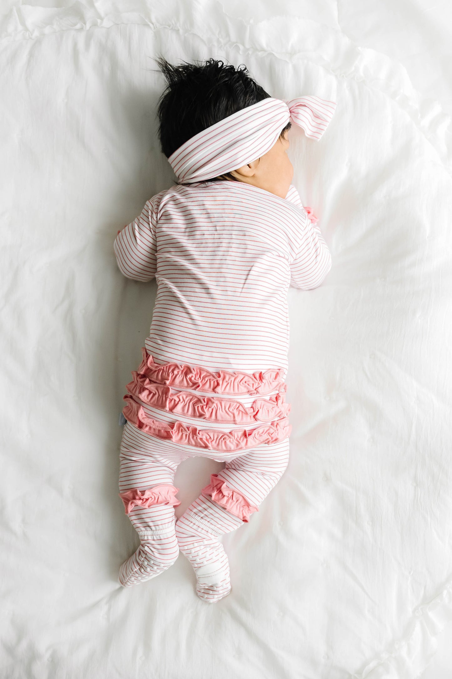 Pink Taffy Stripe Ruffle Footie